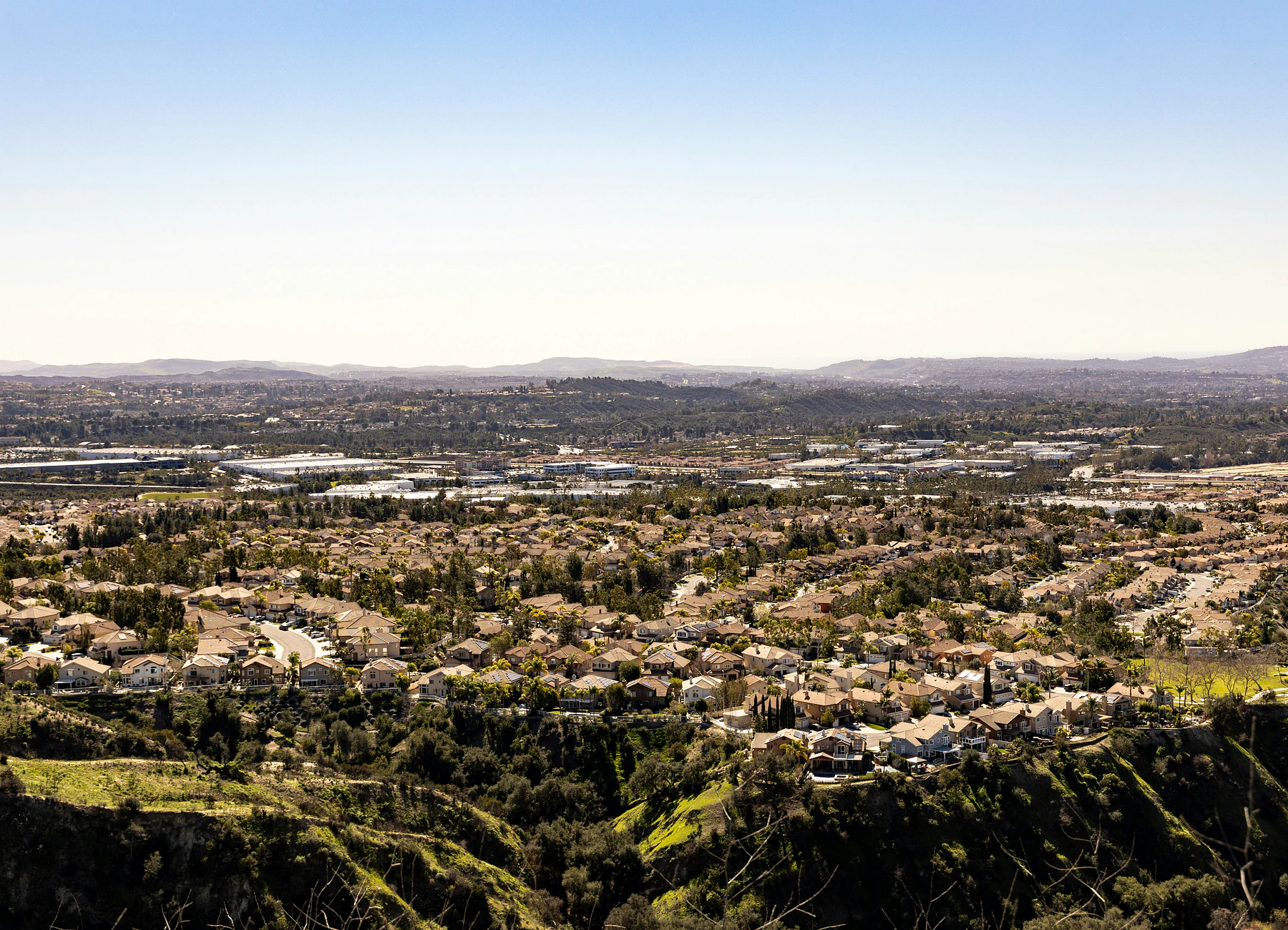 Lake Forest neighborhoods viewed across the South Orange County foothills